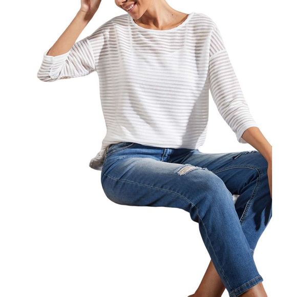 Simple by Suzanne Betro Ivory Stripe Sheer Boatneck Tunic Size L - Picture 3 of 5